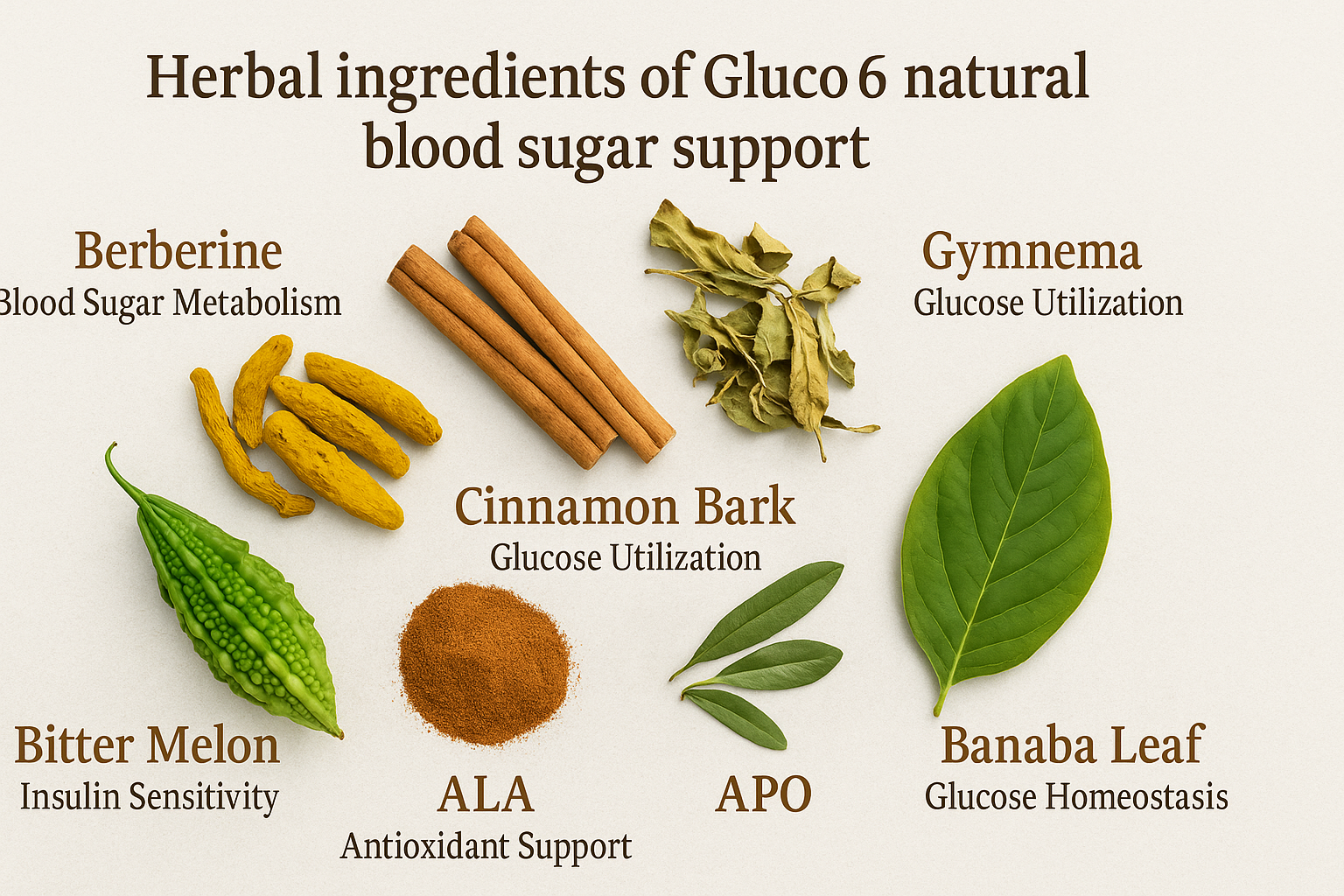 Herbal ingredients of Gluco6 for natural blood sugar support